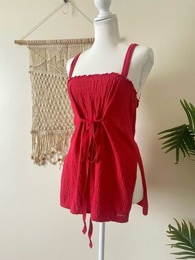 Y2K American Eagle Red Babydoll Tie Front Gauzy Cotton Tank NWT Small